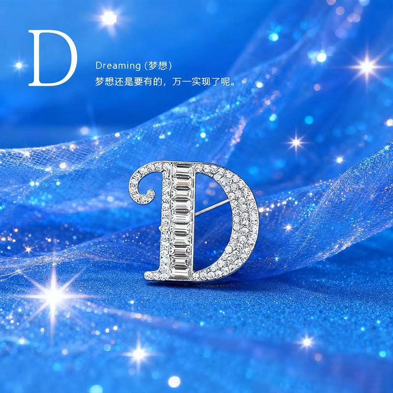 26 English Alphabet Brooches, Men'S And Women'S Suits, Collar Pins, Creative Brooches, Rhinestones, Crystal Anti-Light Pins