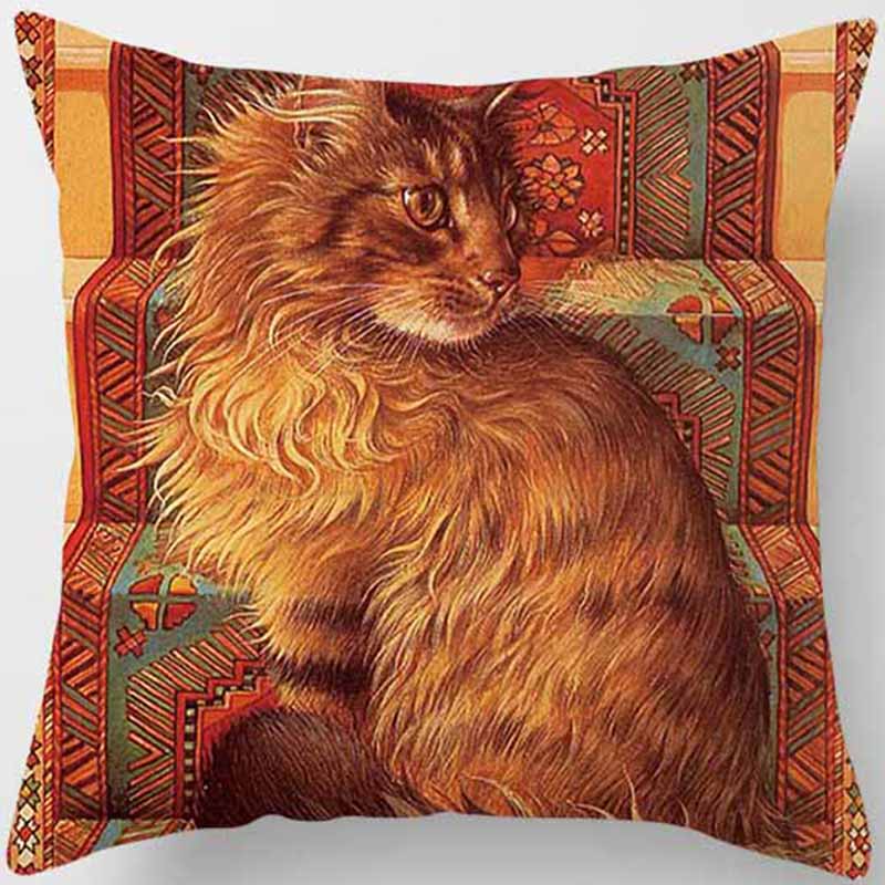 Vintage Cat Series Printed Pillowcase Living Room Sofa Chair Bed Cushion Cover Bedroom  Home Decoration Hug Pillowcase