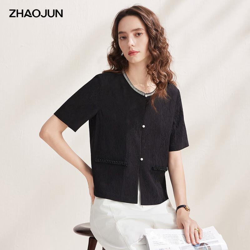 Zhaojun Elegant Mulberry Silk Blend Little Fragrance Short-Sleeve Top L