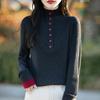 Women's Spring Color Block Knitted Sweater - Plus Size, Layered High-Neck, Half-Open Design