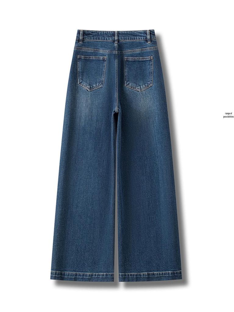 Wide-Leg High-Waisted Jeans for Women - 2025 Spring/Autumn Fashion, Slimming, Loose-Fit, Straight-Leg Pants.