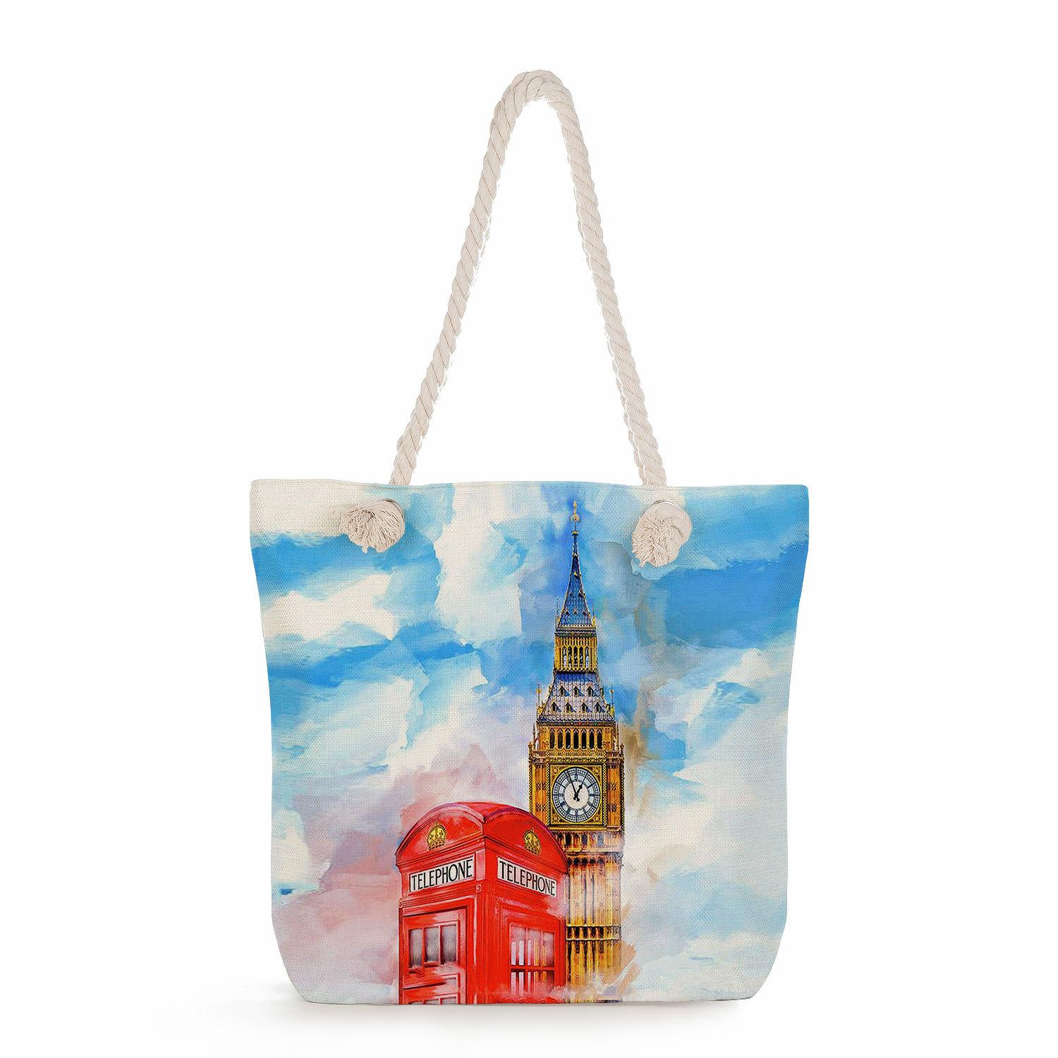 

Многофункциональная Железная Башня С принтом Толстая веревка Плечевая пляжная сумка Повседневная большая сумка-тоут 0242