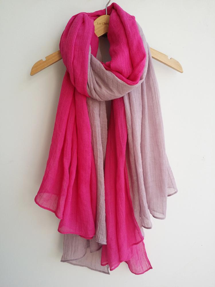 Literarischer zweifarbiger Schal aus Baumwolle und Leinen, super lange Stola mit Farbblock-Spleißung, vielseitig verwendbare warme Stola