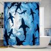 Underwater Shark Silhouette Shower Curtain Blue Ocean Theme Modern Decor Waterproof Fabric Bathroom Curtain With Shark Print