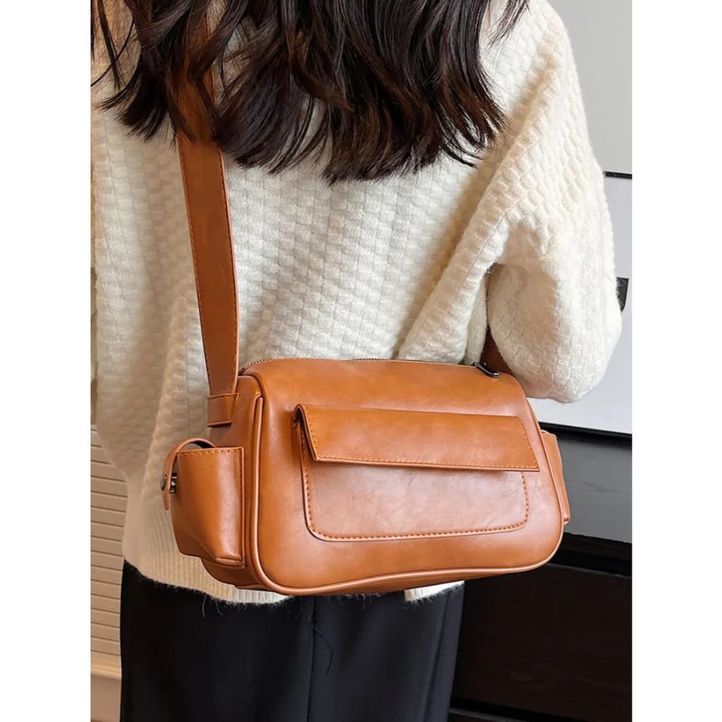 Große Kapazität Damen Ledertaschen Einfache Multicolor Trendy Umhängetaschen Lässige Damentaschen mit breitem Schultergurt