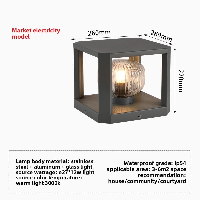Modern Atmospheric Villa Pillar Lamp Solar Energy Rechargeable Outdoor Waterproof Garden Lamp Garden Hotel Creative Pillar Lamp