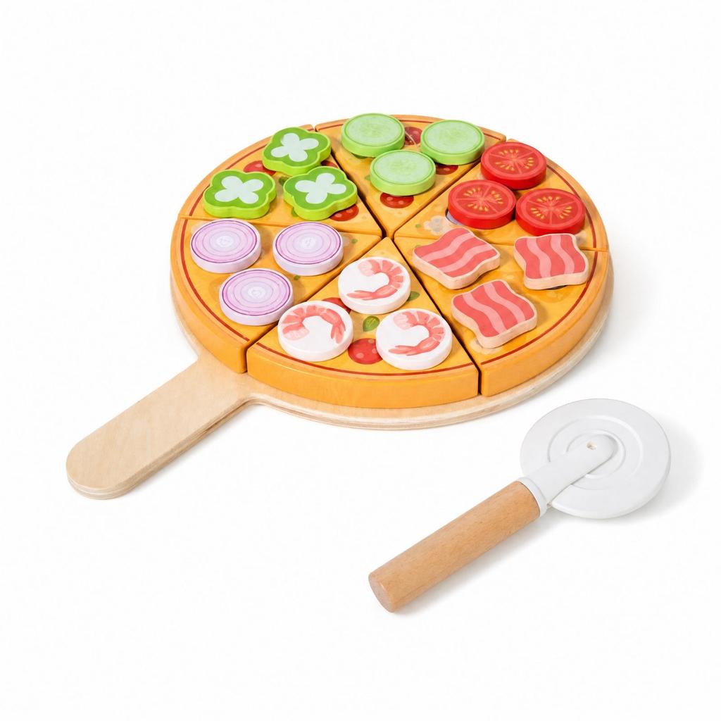Wooden Pizza Play Set Educational for Playroom, Kids