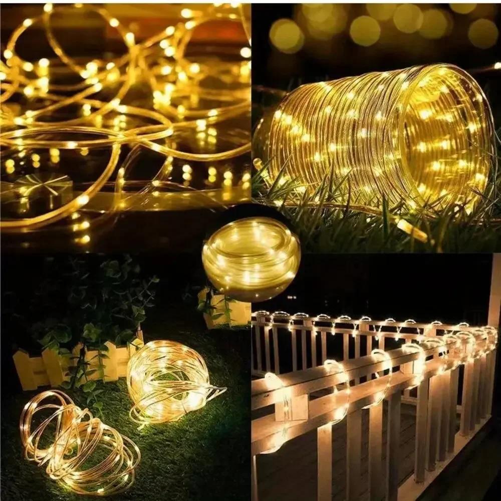 Solar PVC Tube Rope Led Fairy Light Outdoor Garden Christmas Decoration Xmas Tree Wedding LED Garland WaterProof String Lights