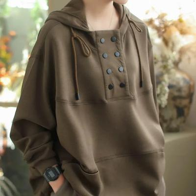 Sweatshirt für Damen Baumwolle Oversize Kapuzenpullover Fleece Verdickt Locker Rundhals Casual Pullover Langarm Oberteil Sweatshirt