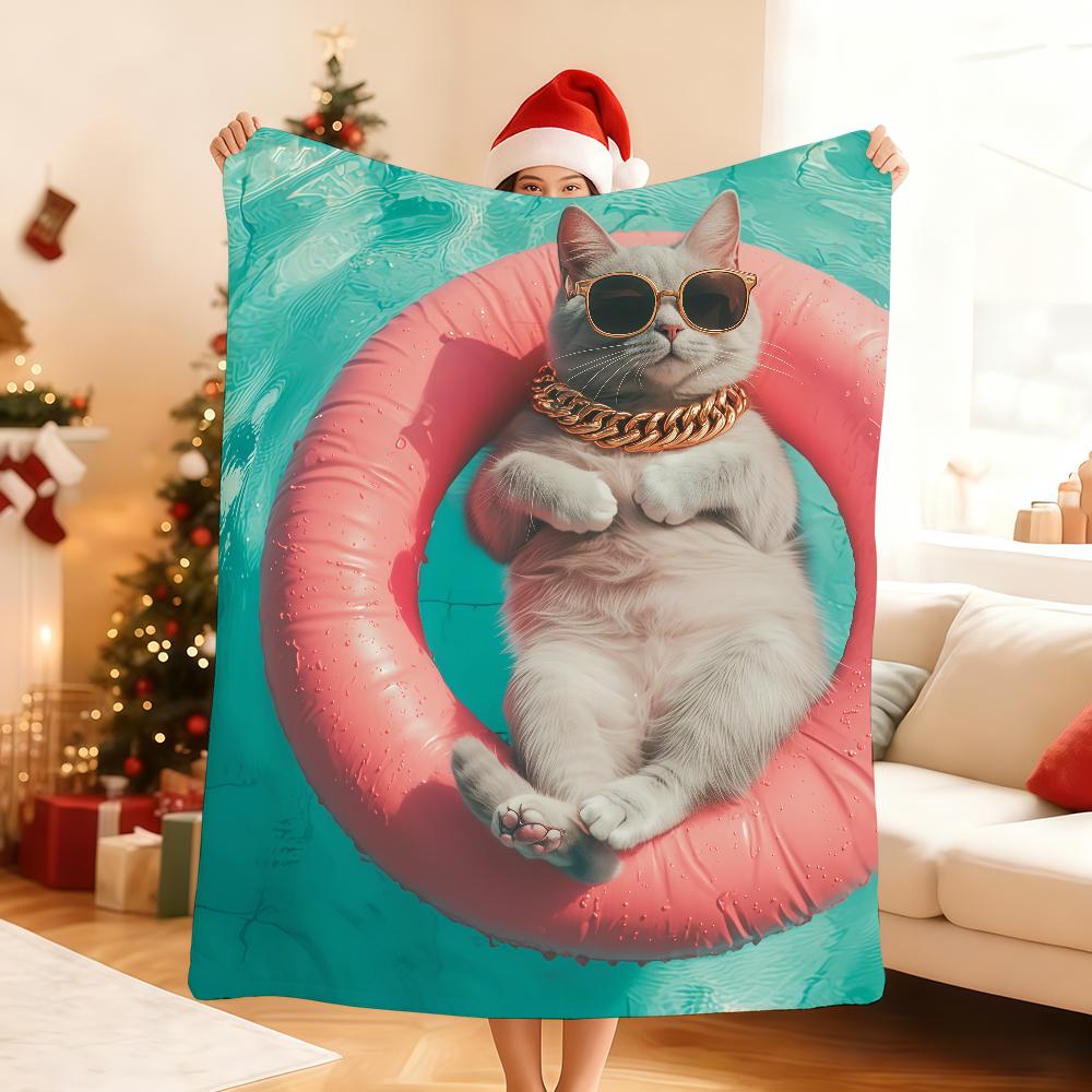 C-Cute Cat Lifebuoy Blanket Soft Throw Blanket for Home Bedroom Bed Sofa Picnic Travel Office Rest Cover Blanket Gift