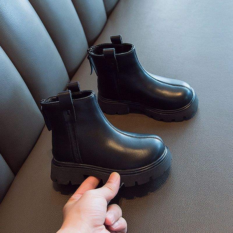 

Girls leather boots 2025 spring single boots little girls short boots children s Martin boots soft-soled autumn and winter velvet cotton boots British 23 yards inner length 14.5cn