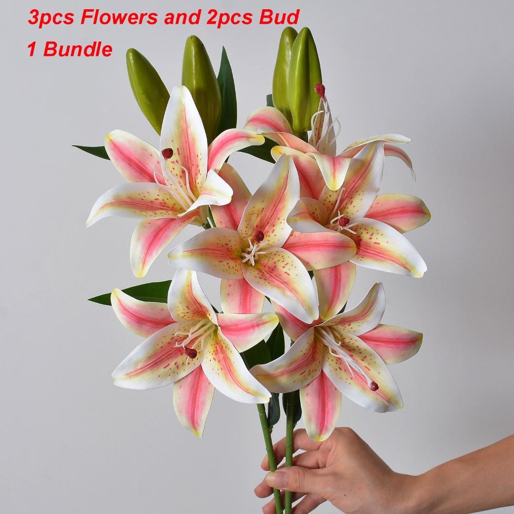 With 3pcs Flowers and 2pcs Bud Artificial Lily Flower 67cm 6 Colors Fake Flowers Dining Table Decoration Flowers Home Decoration