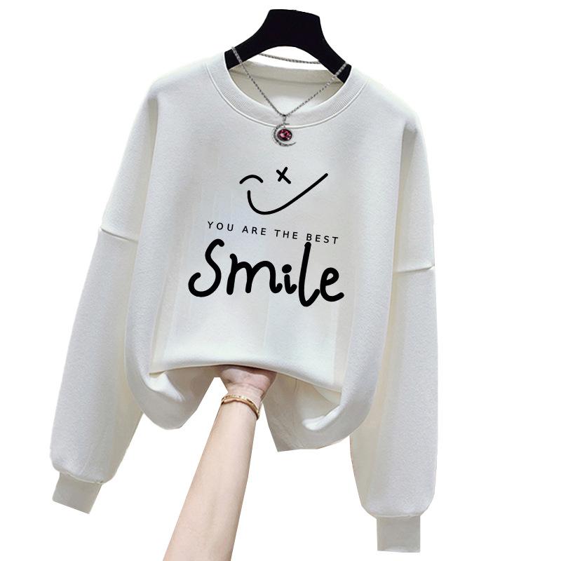 Autumn and winter velvet thickened trendy letter hoodless sweater women's pure cotton oversize Korean version of student loose coat