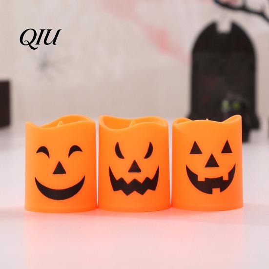 Creative Gift for Halloween 6 Pcs Battery Operated Flameless Tea Lights, Orange Flickering Electric Fake Realistic Candles Candles, Spooky Pumpkin LED