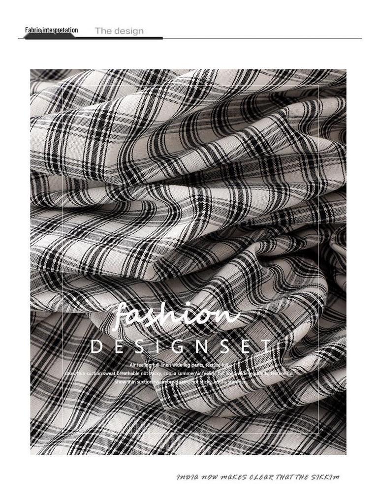 2026 Women's Black & White Plaid Drawstring V-Neck Cotton Sleeveless A-line Summer Dress