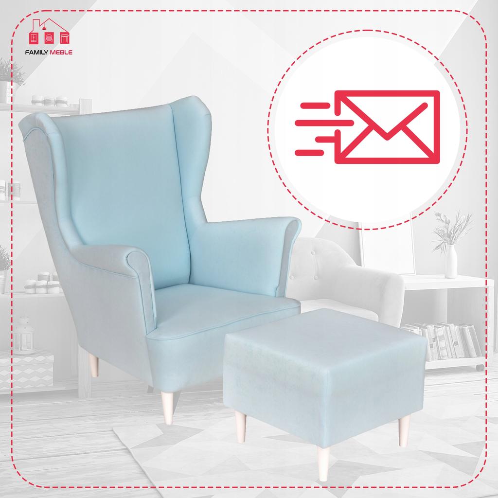 Wing Chair MAX with Footstool Scandinavian Family Furniture Pastel Blue