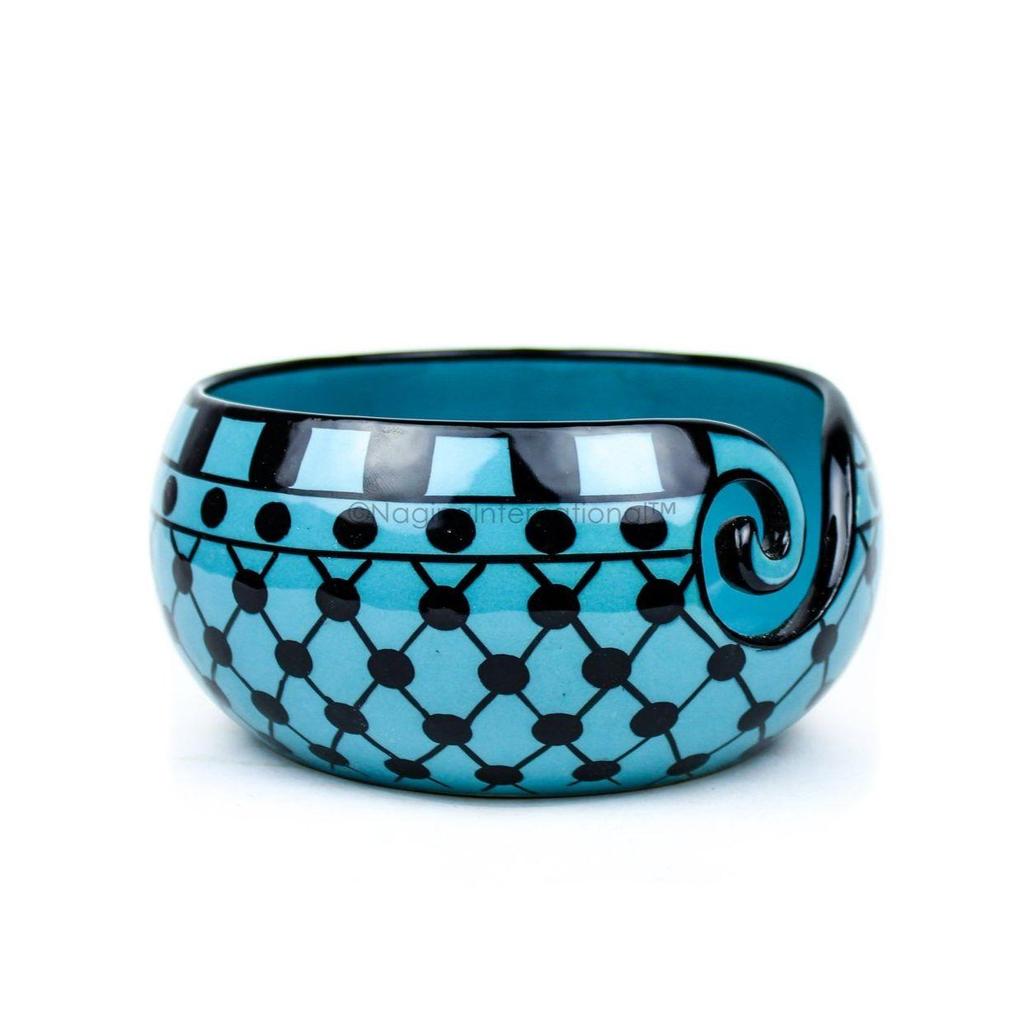 Hand Painted Gorgeous Stoneware Yarn Ball Storage Bowl with Innovative Dispensing Curl | Knitting & Crochet Accessions (Down Blue, Medium)