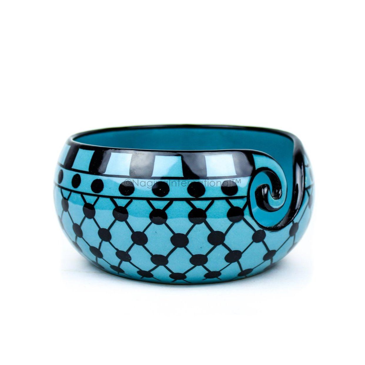 

Расписанная вручную великолепная керамическая чаша для хранения клубка пряжи с инновационным отверстием для вытягивания нити | Аксессуары для вязания и крючка (Вниз Синий, Средний)