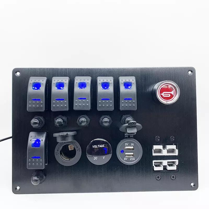 6-Position Rocker Switch Panel with USB Charger & 12V Power Socket for Vehicles