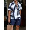 Simple Men Shirt Sets Vintage Stripe Lapel Short Sleeve Casual Shirt Beach Shorts Summer Streetwear Hawaiian Fashion Loose Suits