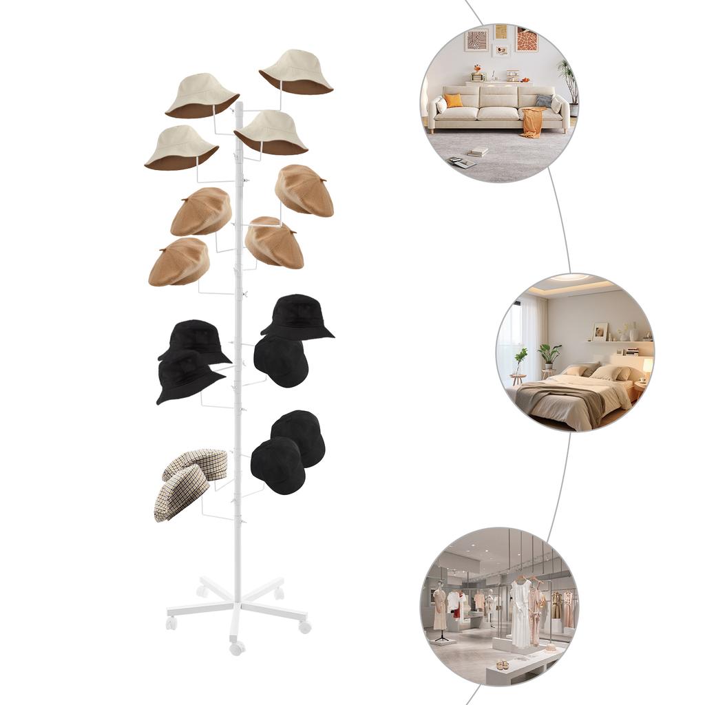Hat Iron Display Rack,White/ Black/ Gold Hat Display Stand 16 Hooks Freestanding 50*180cm for Home Store