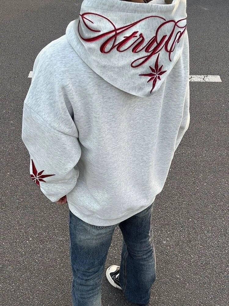 Unisex Embroidered Velvet Hoodie - Retro Loose Fit for Autumn/Winter