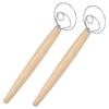 2Pcs Stainless Steel Dough Mixer Blender Manual Eggbeater with Oak Handle Kitchen Accessory