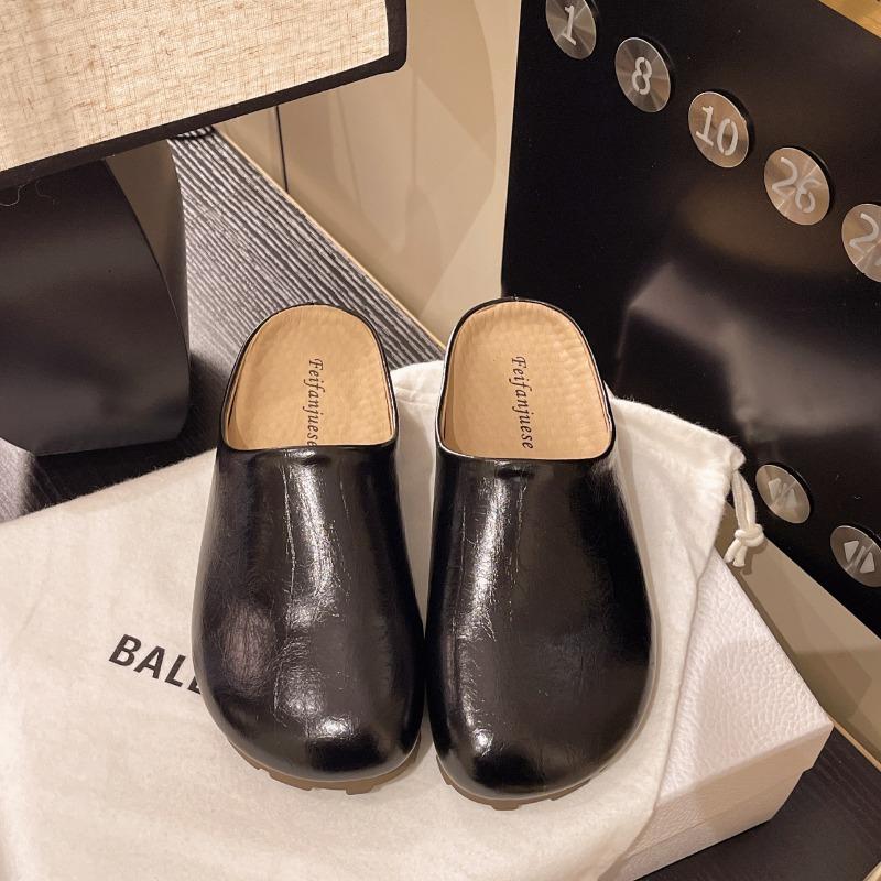 

универсальные шлепанцы на толстой подошве с закрытым носком, женская обувь, новая весна-лето, ретро, нишевые, ленивые одинарные туфли 40 чёрный