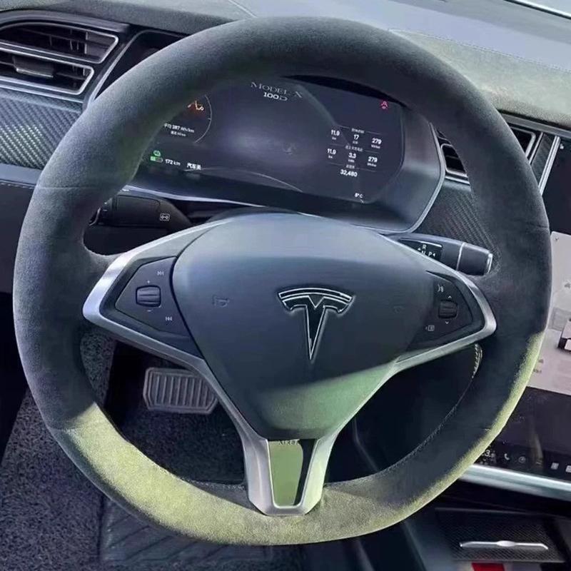 DIY Hand stitched non-slip suede car Steering Wheel Cover For For Tesla Model S 2009-2018 Model X 2012-2018 Interior Accessories