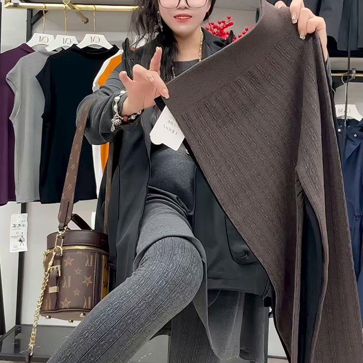 Plus Size Seamless High Waist Knitted Leggings for Women - Warm Autumn/Winter Pants with Abdomen Control