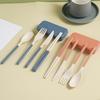 Japanese-Style Wheat Straw Cutlery Set Knife Fork Spoon Chopsticks - Three-Piece Folding Portable Cutlery