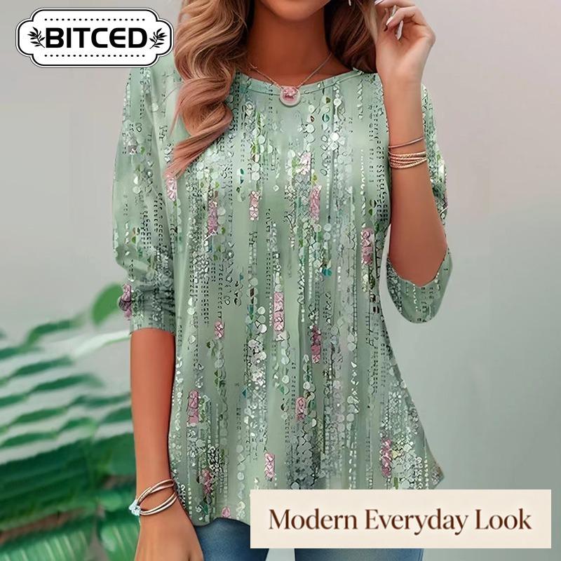BITCED Women's Fashion Casual O-Neck Long Sleeve Blouses & Shirts