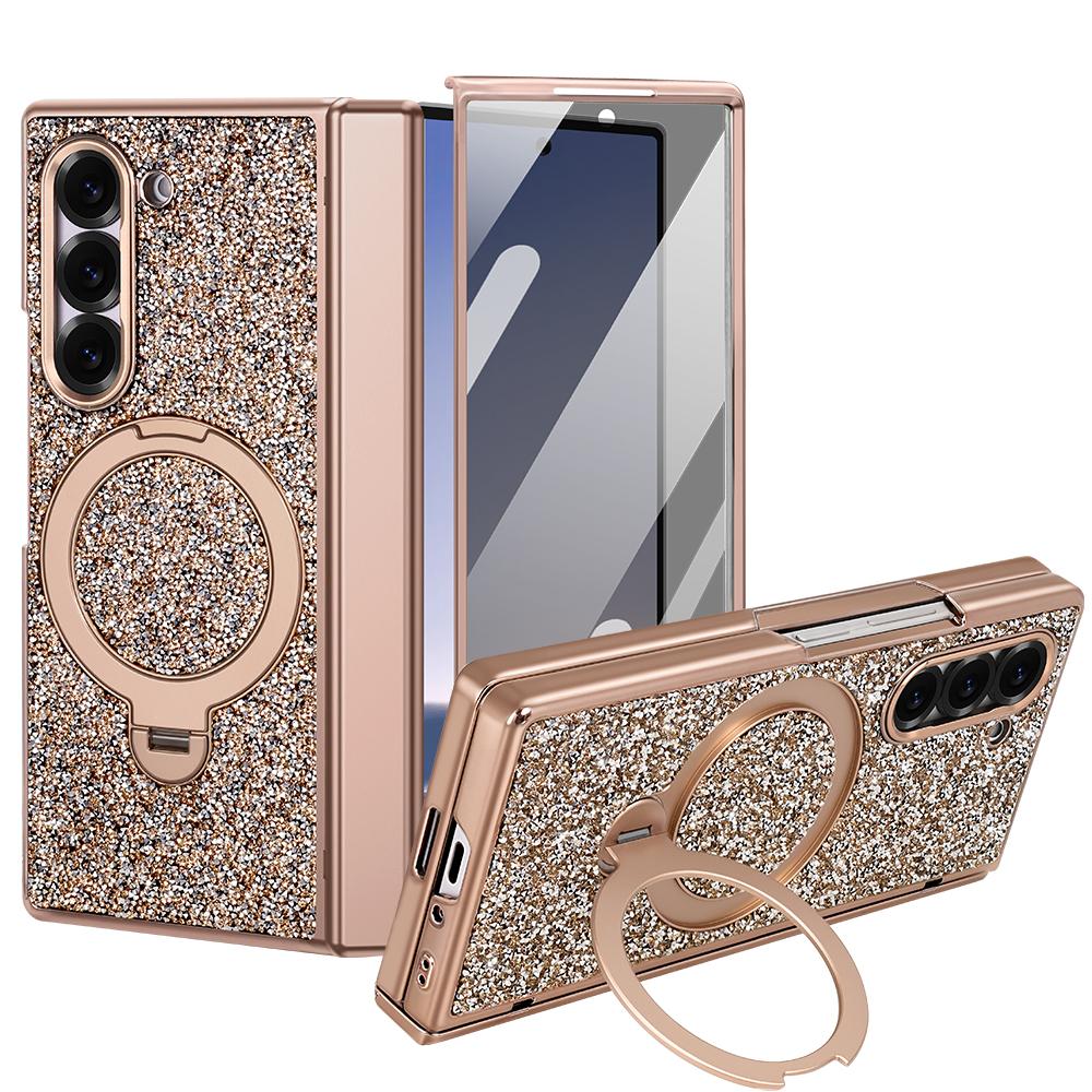 High Quality Flash Diamond Plating Case For Samsung Galaxy Z Fold 7 & Fold 6 Anti Peeping Film Magnetic Rotating Stand Cover