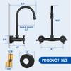 Matte Black Brass Wall Mounted Kitchen Faucet with Dual Cross Handles Swivel Spout and Ceramic Valve Core