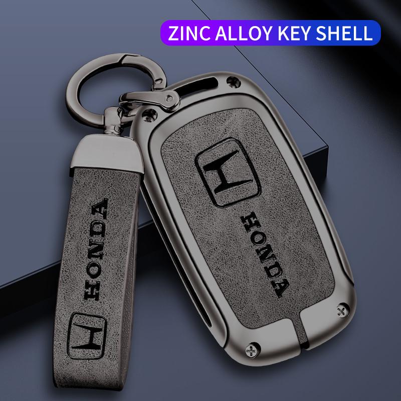 Leather Zinc Alloy Car Key Case Cover Protector Shell For Honda Civic N THS4 Accord HR-V CR-V CRV 11th 2022 2023 Keychain Accessories
