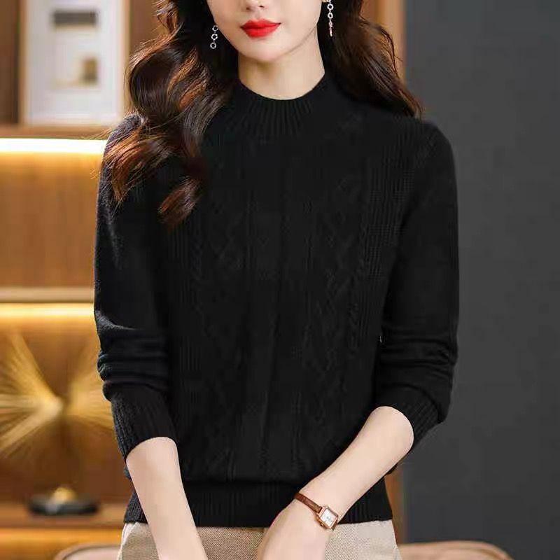 Pletený svetr s výstřihem, ležérní jednobarevný minimalistický svetr na podzim a zimu, dámské oblečení