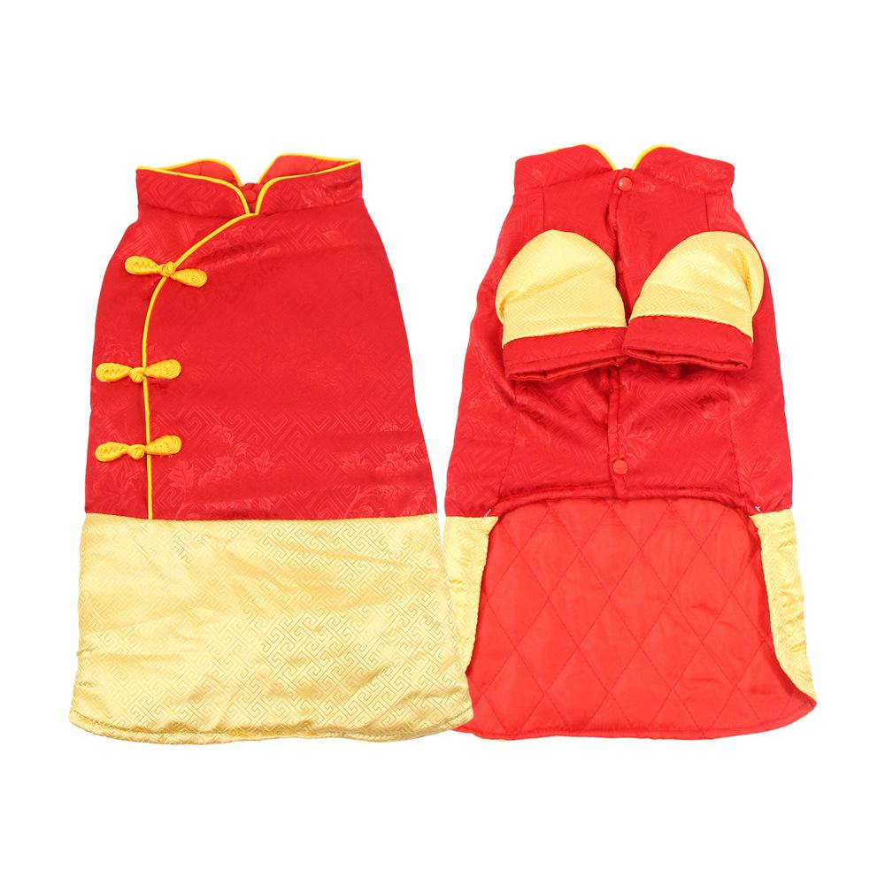 

Питомец национальный стиль собака ватник винтажный питомец костюм Тан красный теплый щенок новогодняя одежда корги плюшевая одежда L