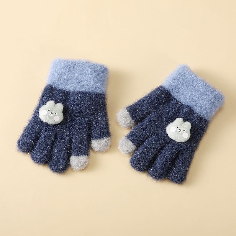 

Зимние детские теплые перчатки с плюшевой подкладкой, утолщенные, пятипалые, из детской холодной пряжи, милые перчатки для девочек, утолщенные перчатки
