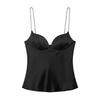 Canottiera da donna con scollo a cuore senza maniche, vestibilità aderente, sexy, in raso, tinta unita, base, camicetta estiva da stratificare