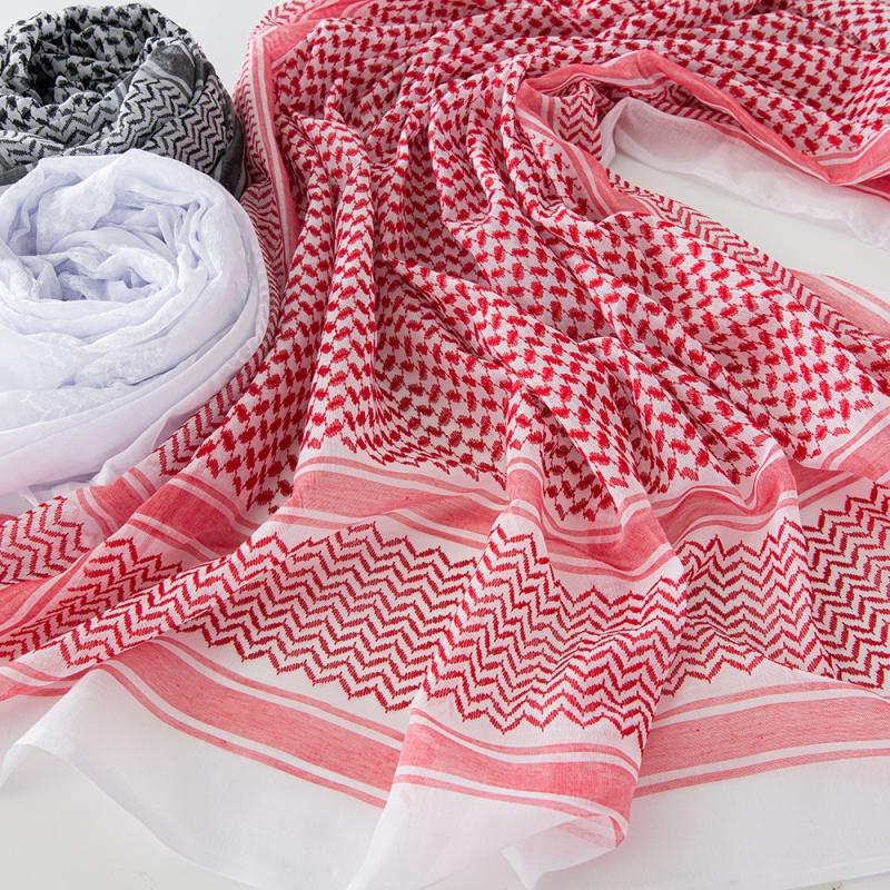 Red Color Men Woven Kuffiyeh Arab Kafiya Shemagh Keffiyeh Middle Eastern Scarf Wrap Jacquard Traditional Headwrap