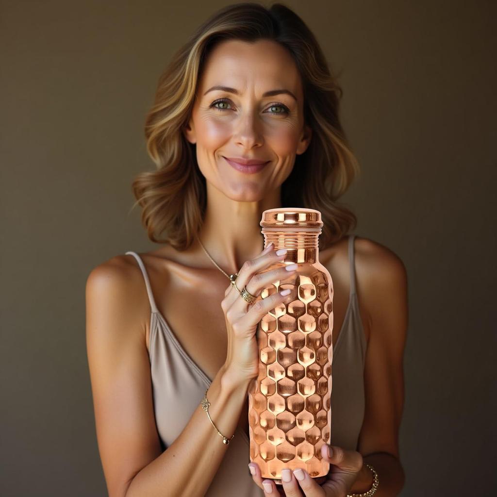 Pure Diamond Copper Water Bottle Eco-Friendly Copper Bottle for Daily Hydration - 1 Liter Capacity | Leak-Proof & Durable | Ayurvedic Health Benefits