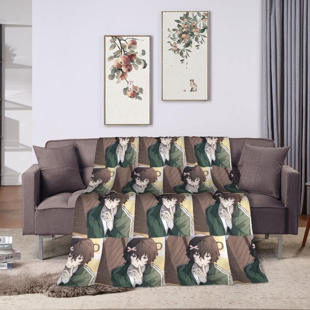Dazai Bungo Stray Dogs Blanket Flannel Print Multi-function Warm Throw Blanket for Bed Bedroom Bedspreads