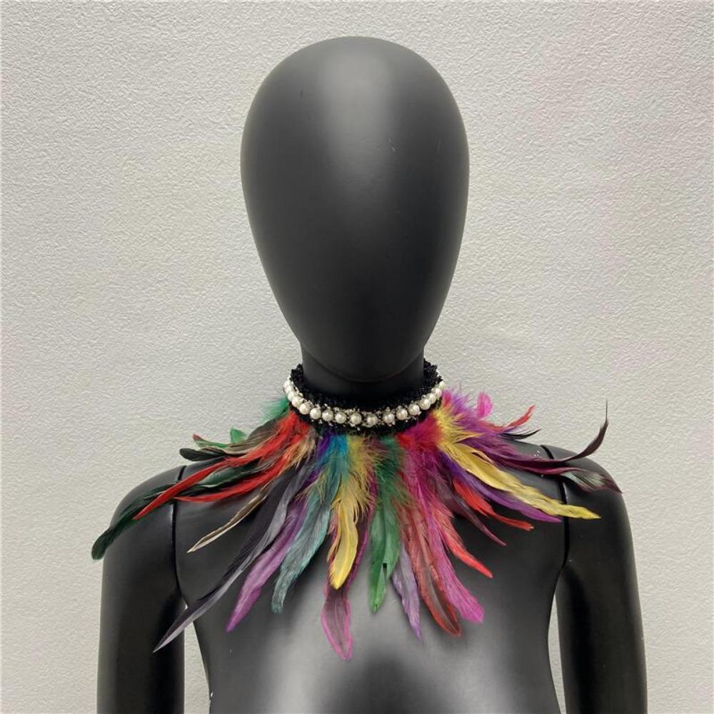 New Adjustable Faux Feather Scarf Lace-up Retro Faux Pearl Decor Costume Accessories Party