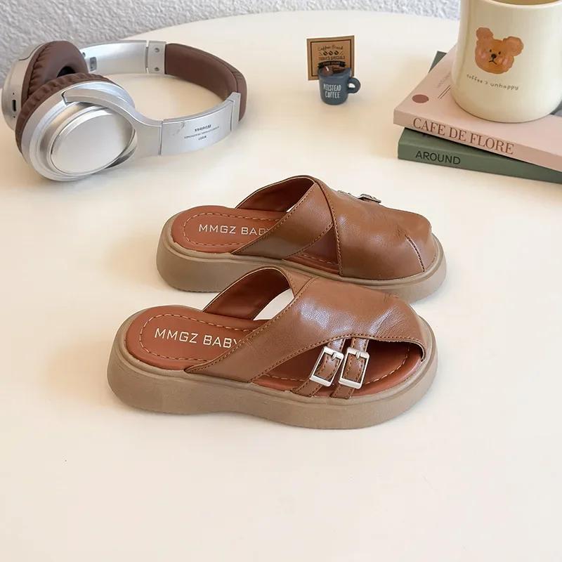 2025 Summer New Children Roman Sandals for Girls Fashion Korean Style Soft Bottom Anti-slippery Versatile Casual Beach Shoes
