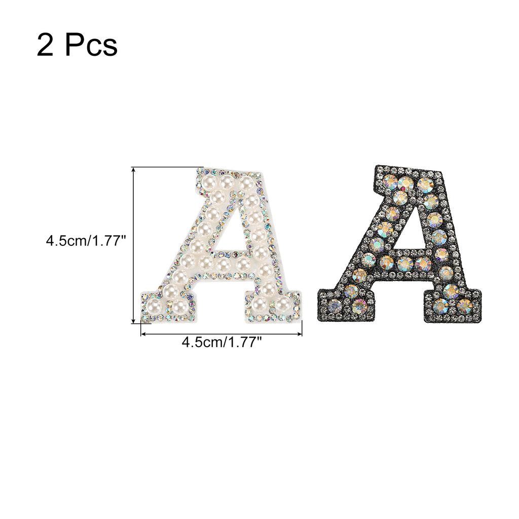 2pcs Iron On Patch Decorative Glitter Pearl Applique Rhinestone English Letter for Clothes Applique DIY Handmade Bag Hat Jeans