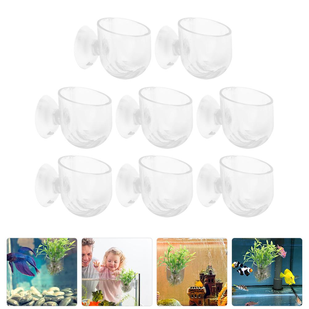 8 Pcs Aquarium Plant Holder Hydroponic Flower Pot Fish Food Feeding Cups Tank Flowerpots Aquatic (as the picture,4.00X3.60X3.60CM)