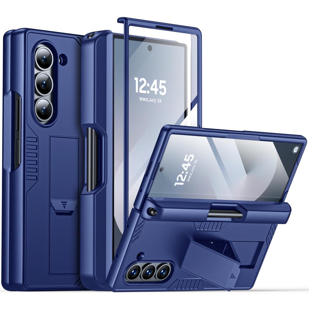 for Samsung Galaxy Z Fold 6 Phone Case With S Pen Holder, Hidden Stand, Screen Protector, Sturdy Shockproof Protective Case-Black