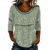 Women's Fashionable Casual Floral Print Seven Quarter Sleeved Round Neck T-Shirt Top