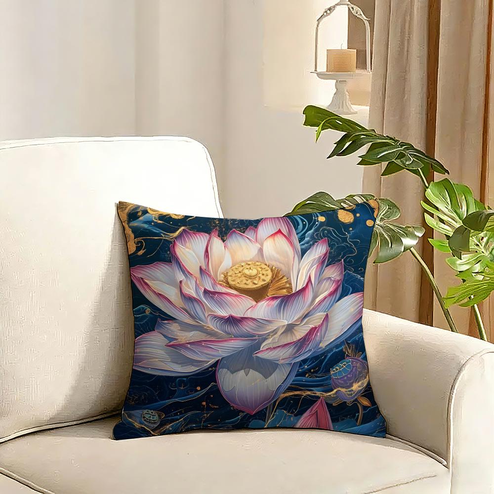 Fashion Lotus Cushion Cover Reversible Plush Pillow Cover Soft Fluffy Home Decor for Sofa Bedroom
