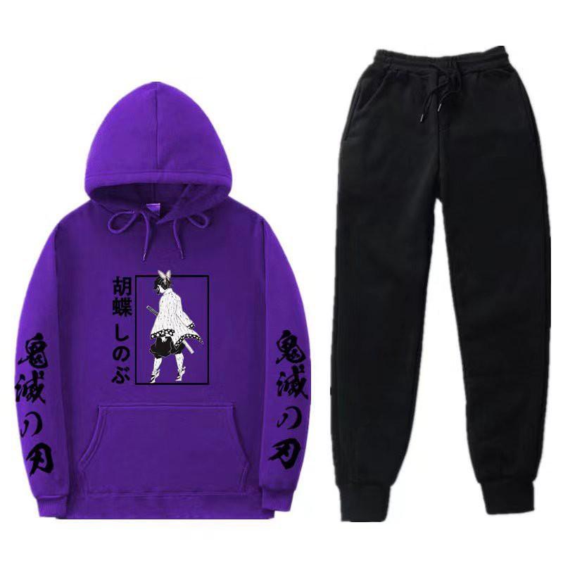 Unisex Anime-Inspired Hooded Sweatshirt Set Winter Thick Cotton Blend Tracksuit Teens Adults